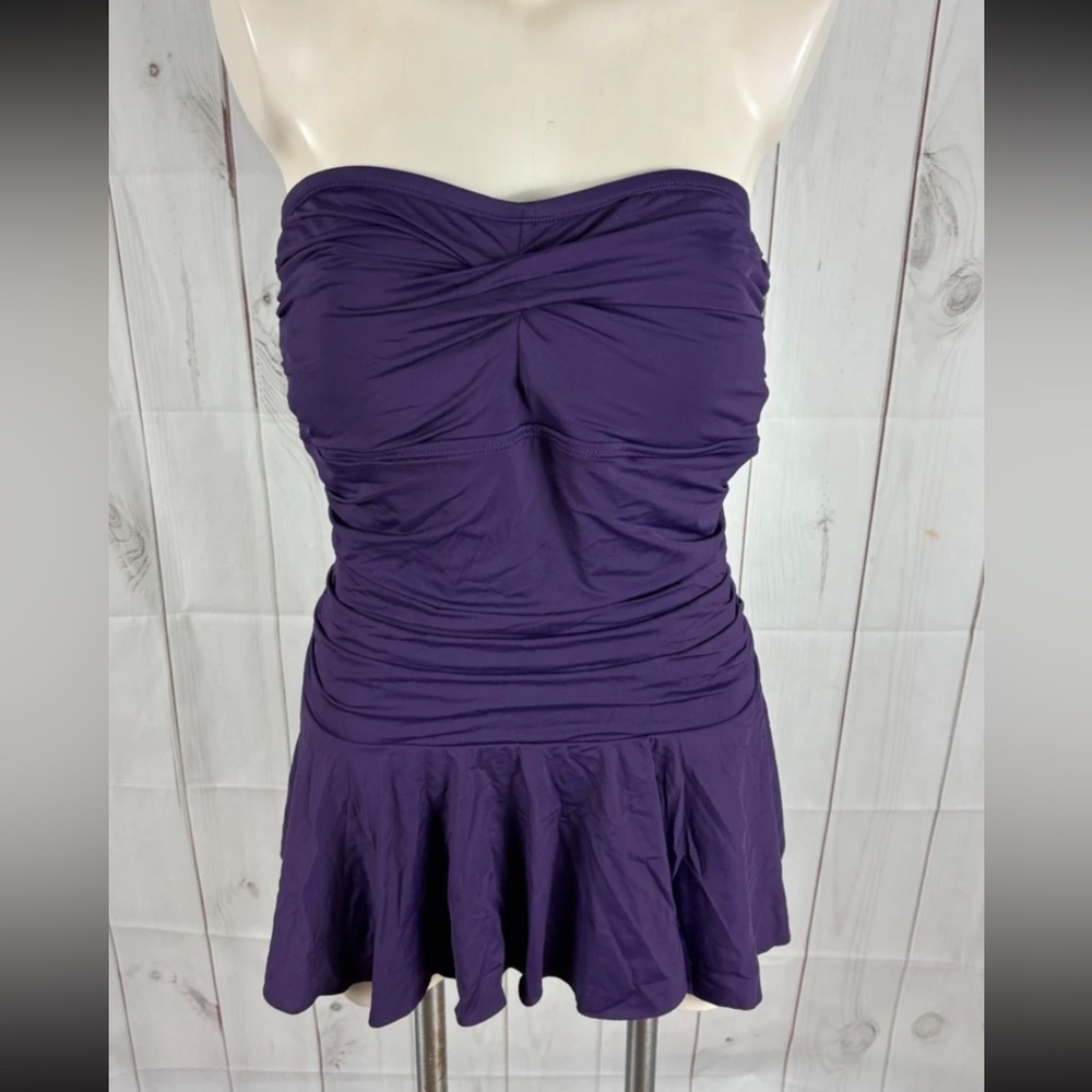 Lauren Ralph Lauren Purple Ruched Underwire One Piece Swim Bathing Suit - 16W